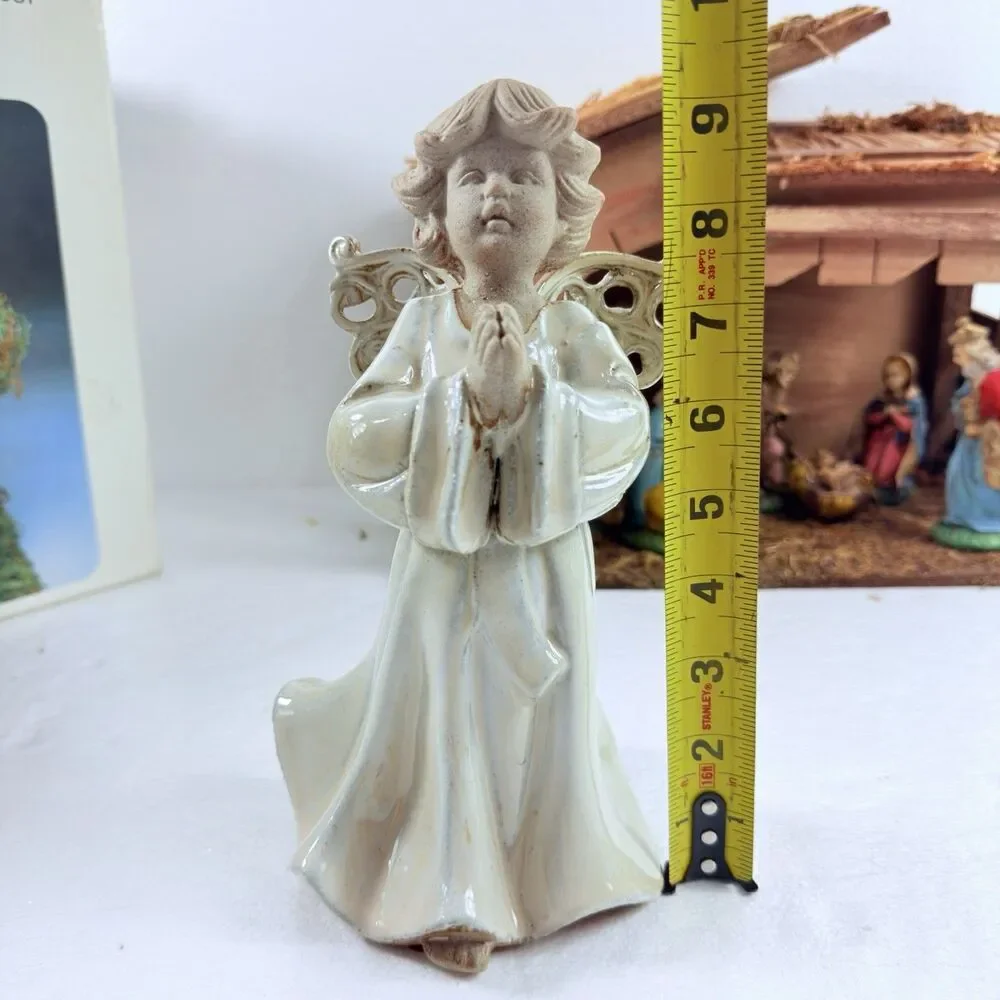 Vintage SEARS Nativity Set 7 Hand Painted Figures & Wood Stable Christmas Decor